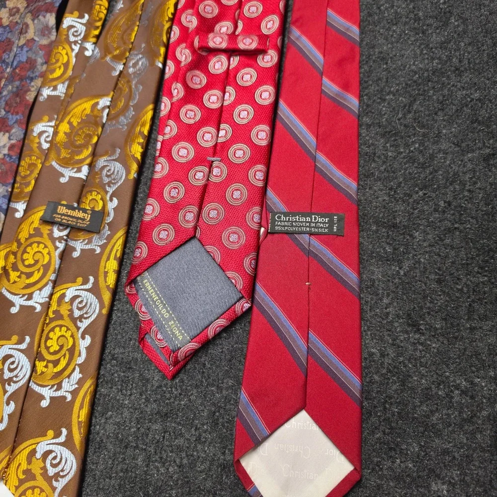 Vintage Designer Tie Lot 6pc Christian Dior Zegna Wembley Silk Blend Mixed Tie